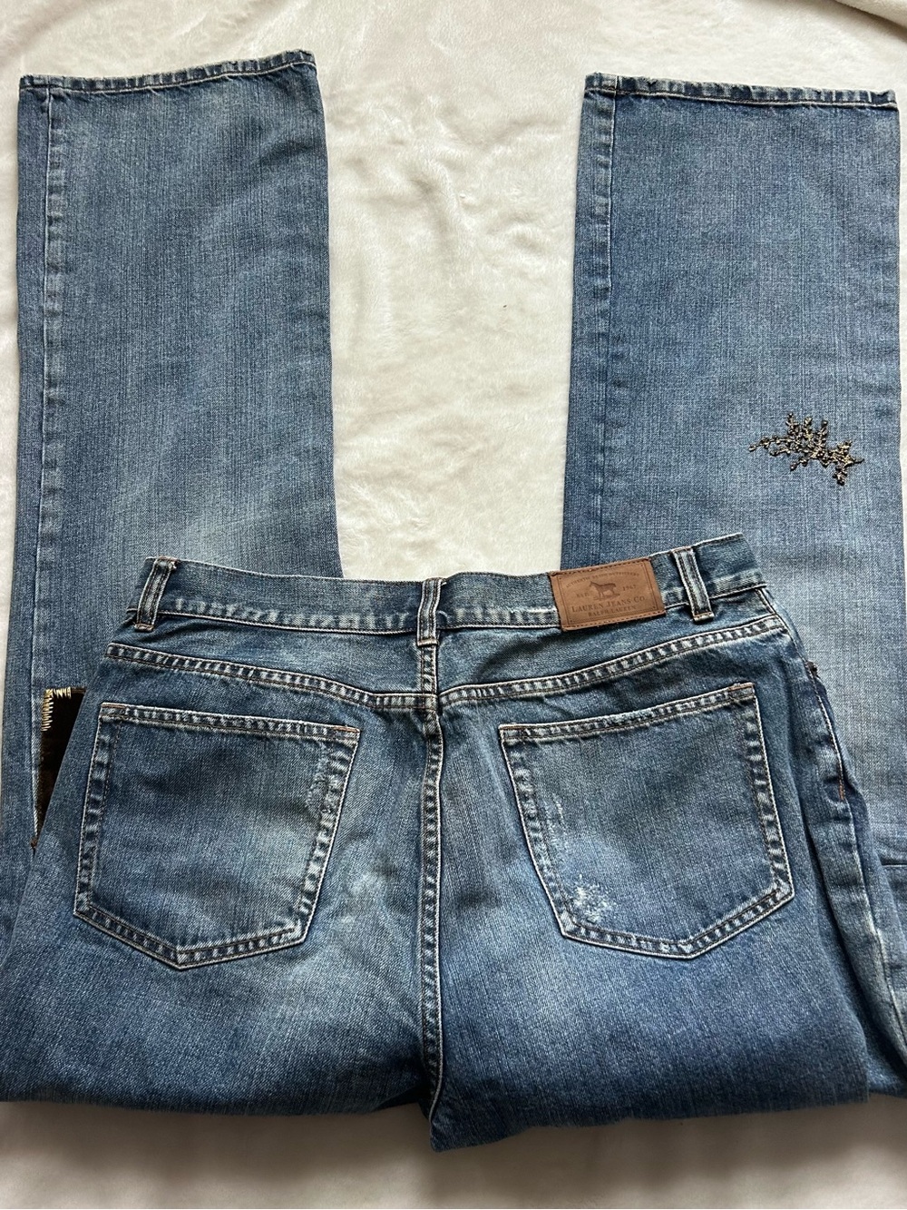 Ralph Lauren Women’s Patchwork Slight Flare Jeans Embroidered Appliqué Size 10 - Picture 13 of 15